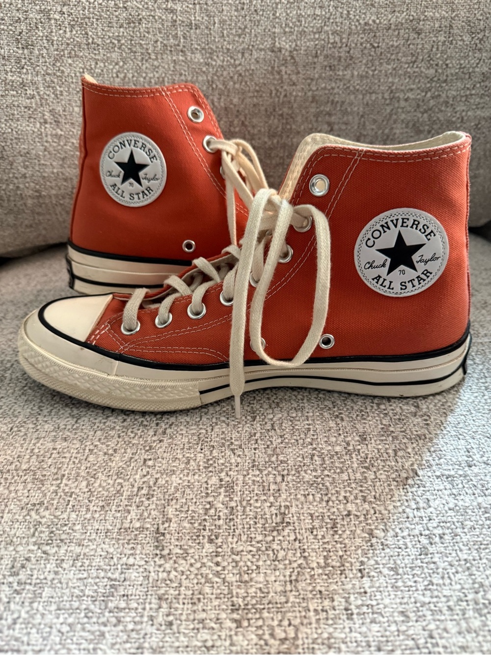 Converse Orange High-Top Sneakers with Cream Laces